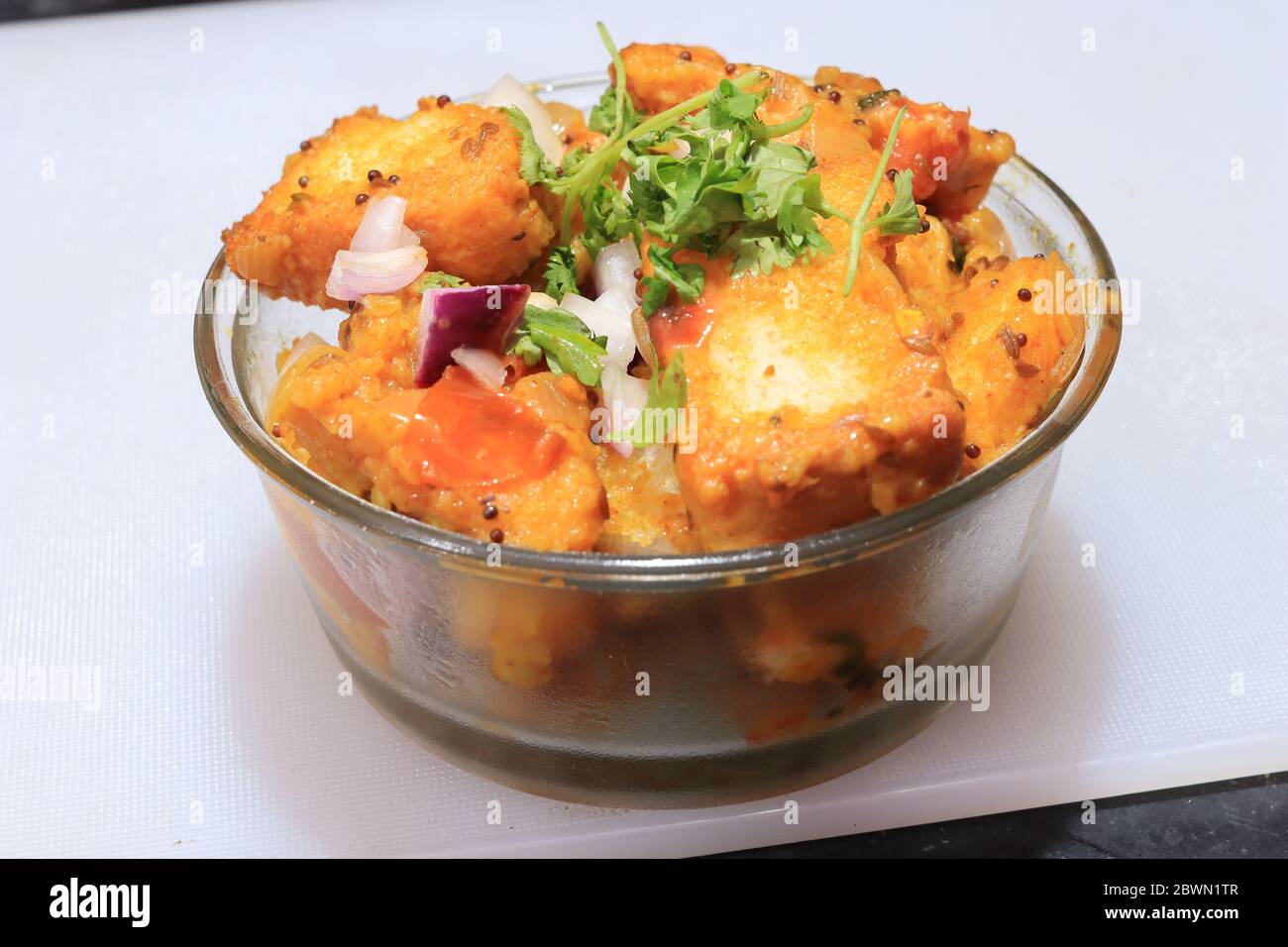 Sliced Bread upma isolated on Black background Stock Photo