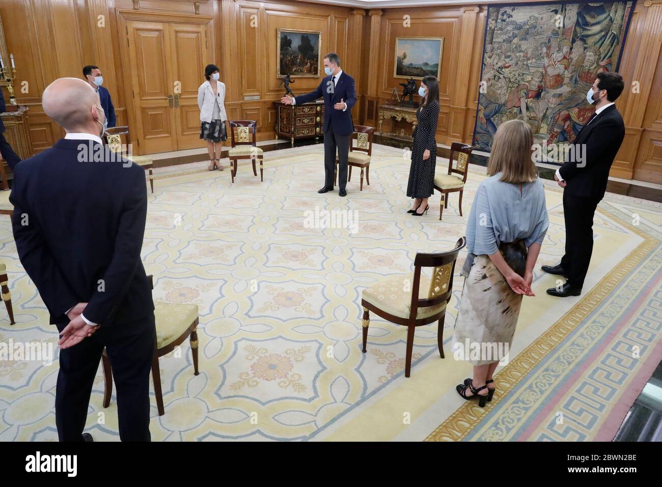 Madrid, Madrid, Spain. 2nd June, 2020. King Felipe VI of Spain, Queen Letizia of Spain attend an audience to Young Social Innovators of the Ashoka Foundation at Zarzuela Palace on June 2, 2020 in Madrid, Spain Credit: Jack Abuin/ZUMA Wire/Alamy Live News Stock Photo
