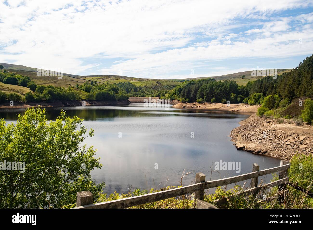 Summer view of Digley Reservoir maintained by Yorkshire Water in the