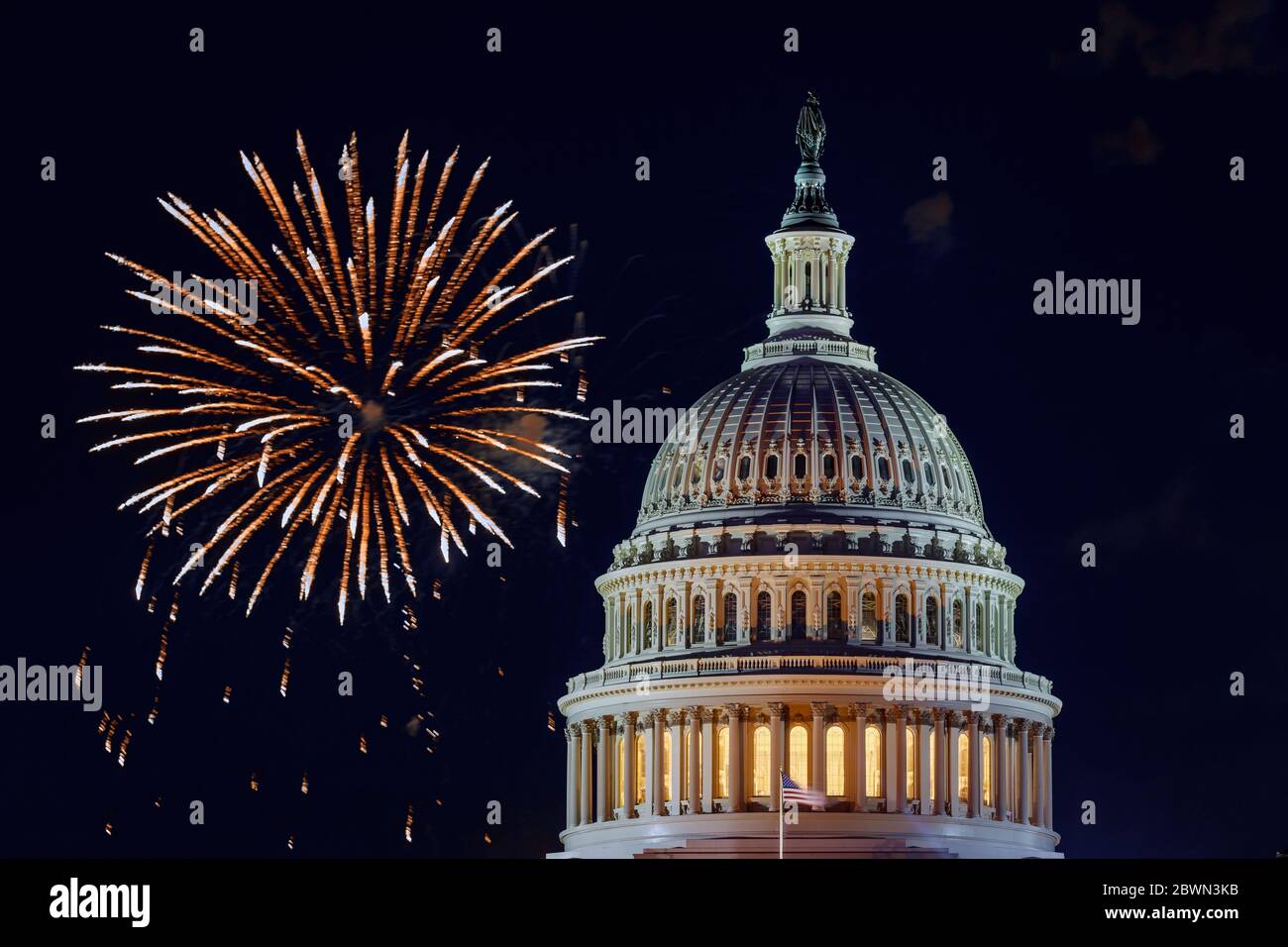 Mysterious night sky with full moon United States Capitol Building in