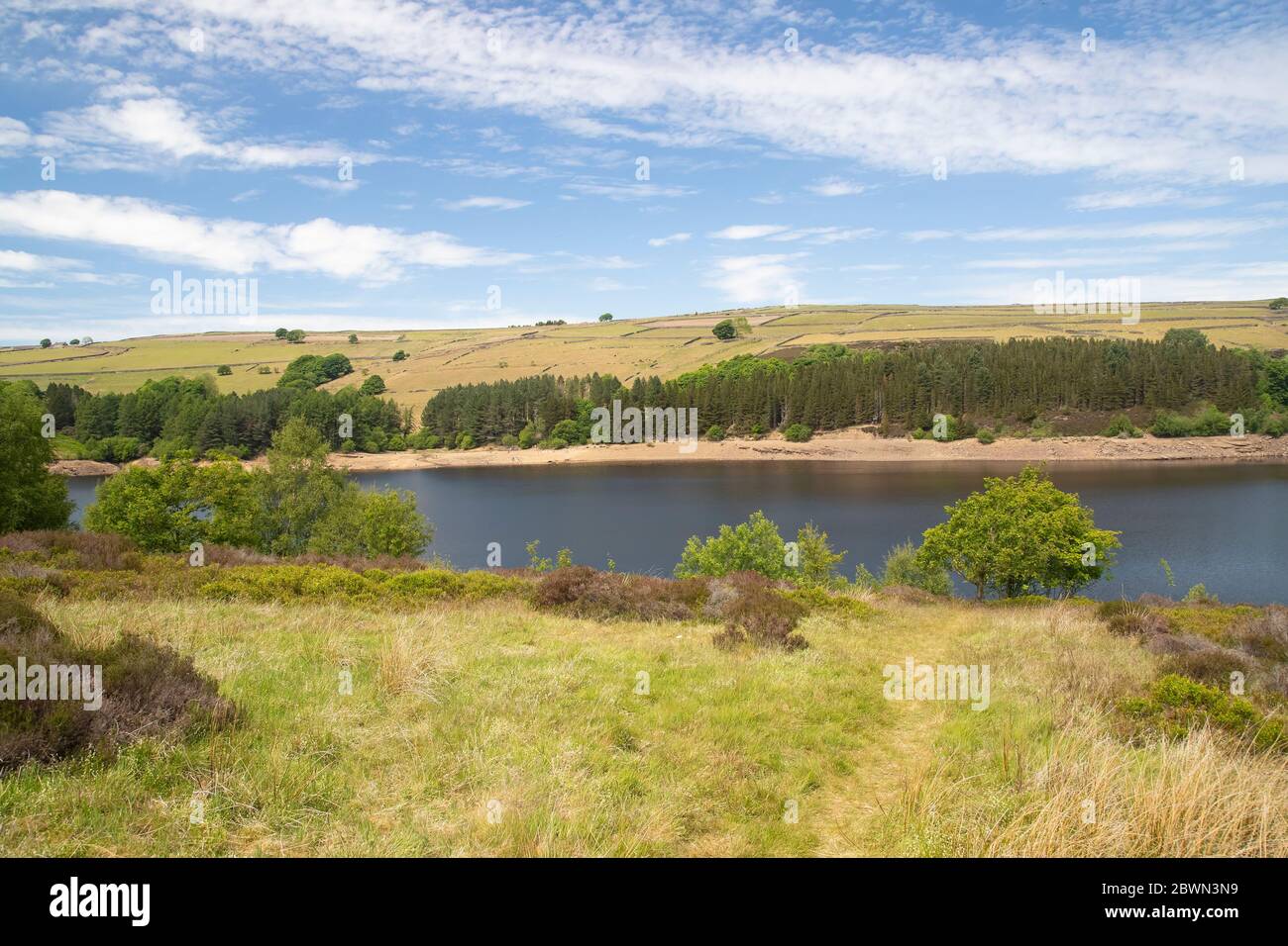 Summer view of Digley Reservoir maintained by Yorkshire Water in the