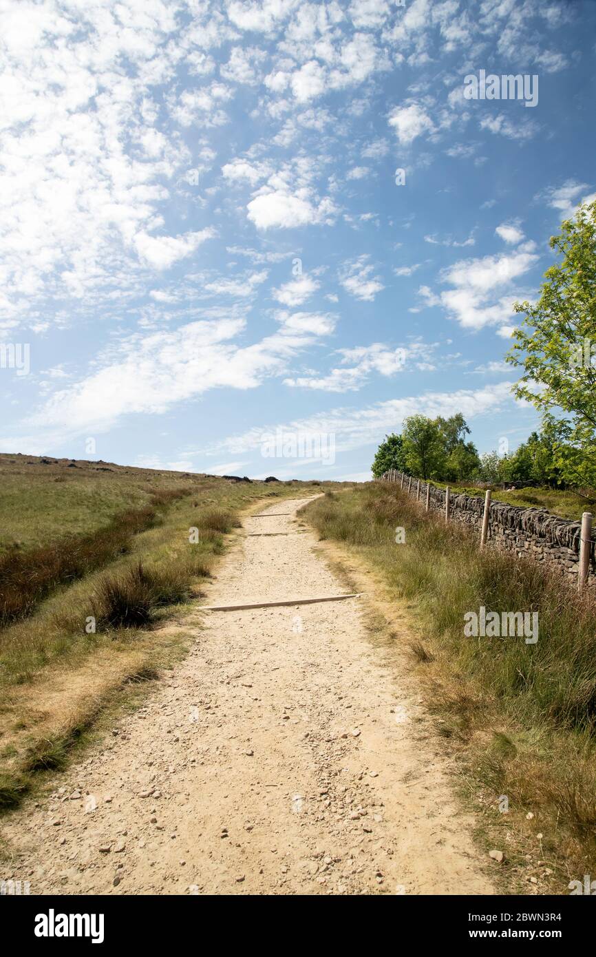Moorland path and walking trail around Digley reservoir in West Yorkshire favoured by walkers and ramblers for stunning countryside views Stock Photo