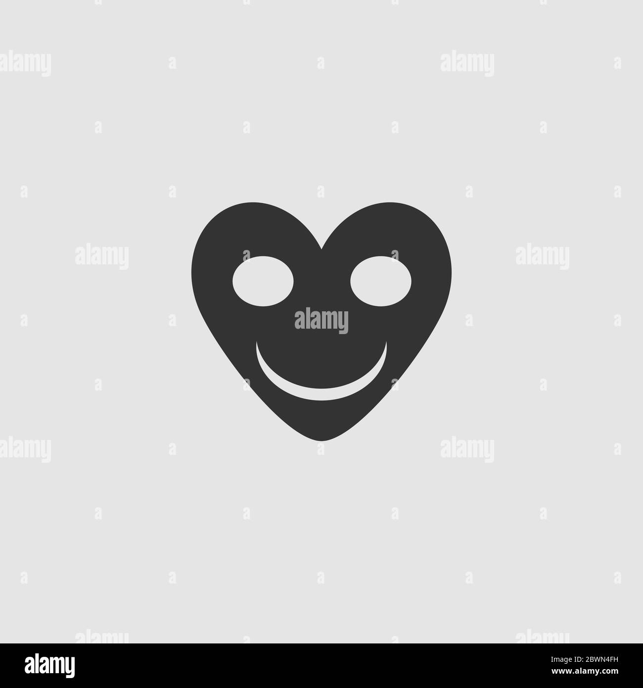 Smiling heart icon flat. Black pictogram on grey background. Vector illustration symbol Stock Vector