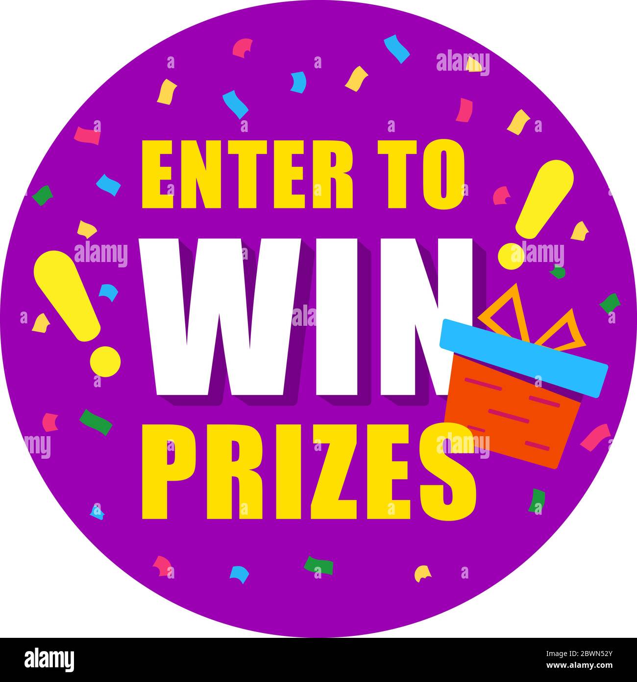 Bright Sticker with text, enter to win prizes. Purple circle on a white ...