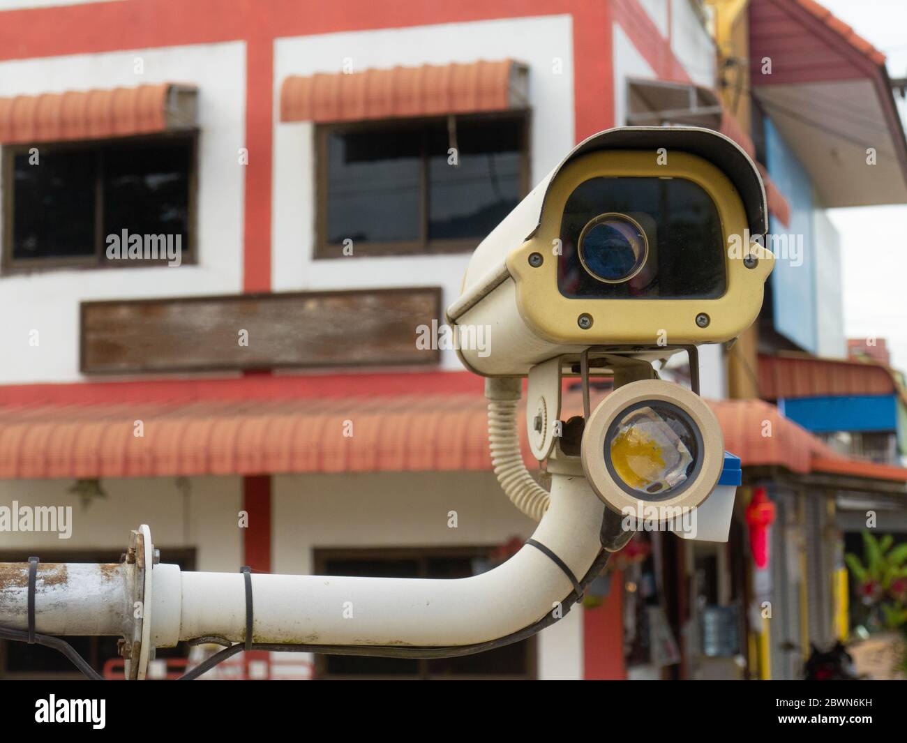 Old security cameras infront of the building Stock Photo Alamy