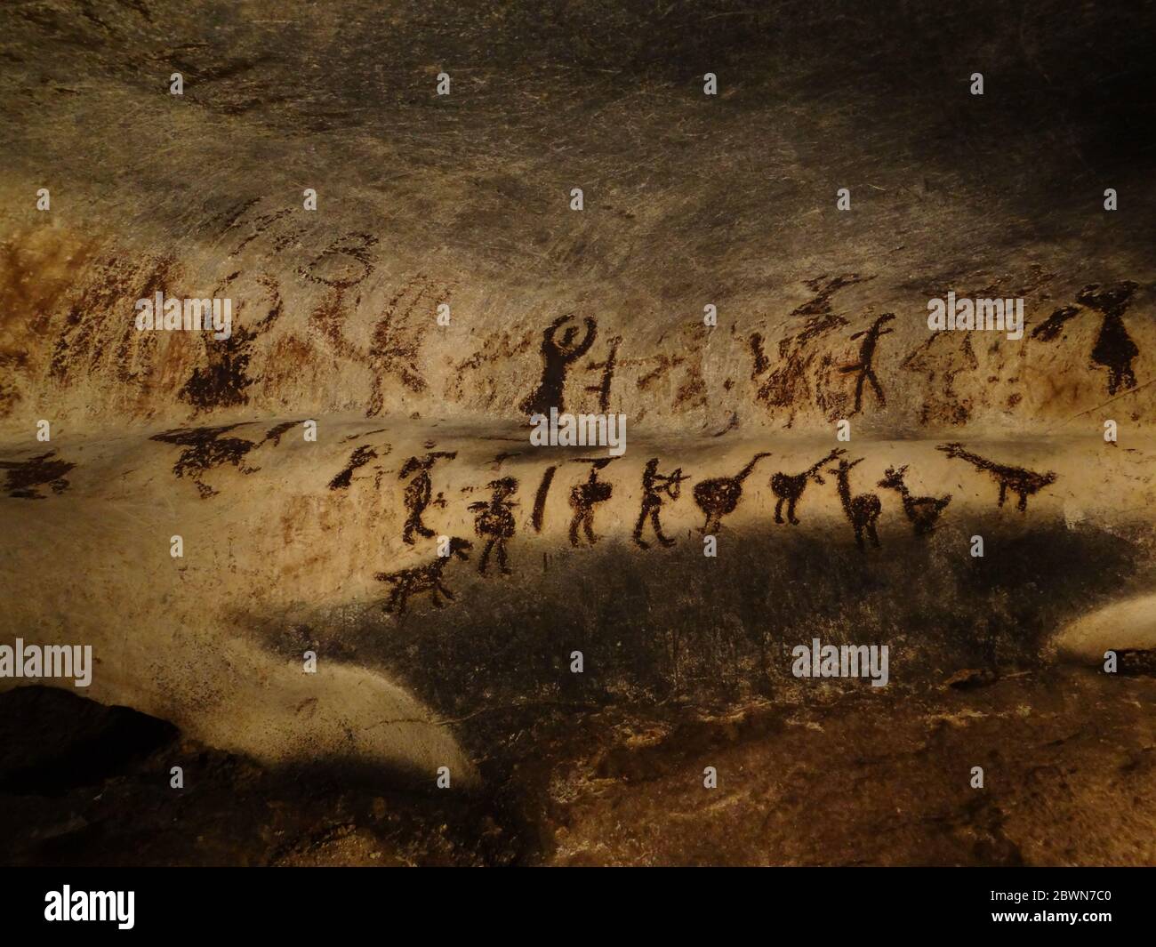 Prehistoric art wall painting in neolithic cave Magura, Bulgaria Stock Photo