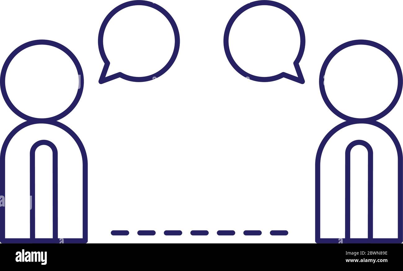 Social distancing between avatars with bubbles line style icon vector ...