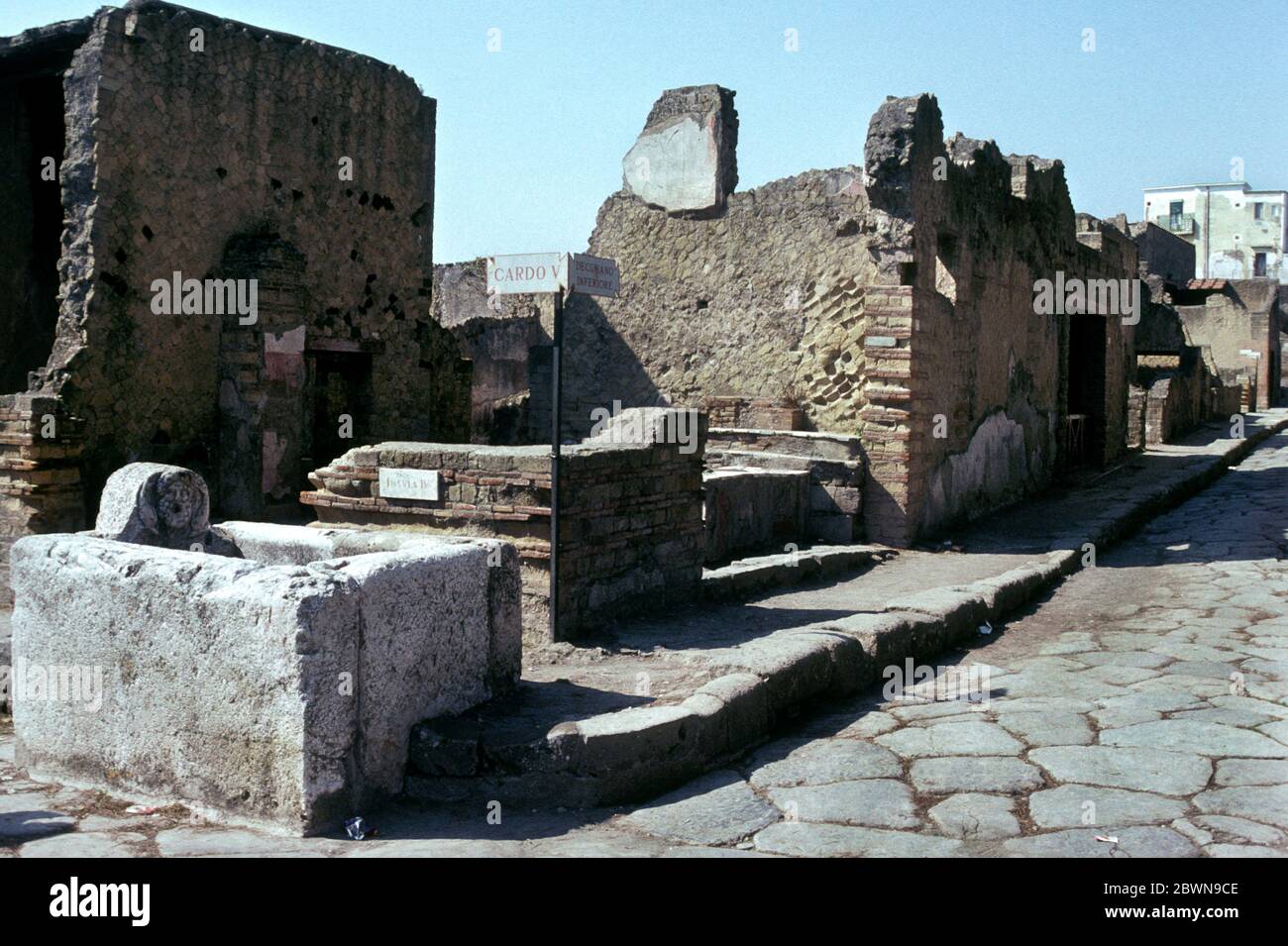 Cardo V street in the ancient city of Herculaneum which was buried under volcanic ash during the eruption of Mount Vesuvius in AD79, Ercolano, Campania, Italy Stock Photo