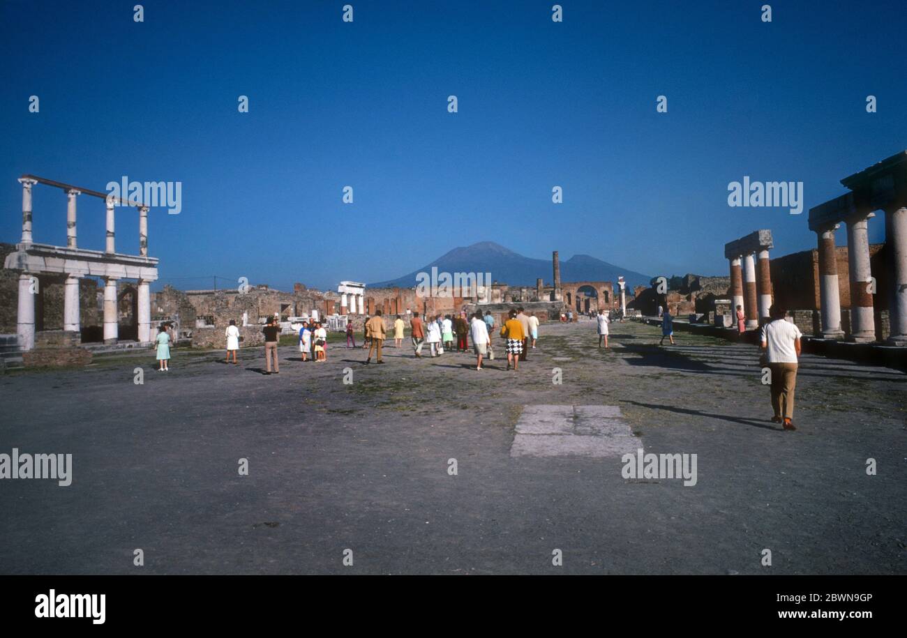 Pompeii forum in Pompeii with mount Vesuvius in the distance pictured