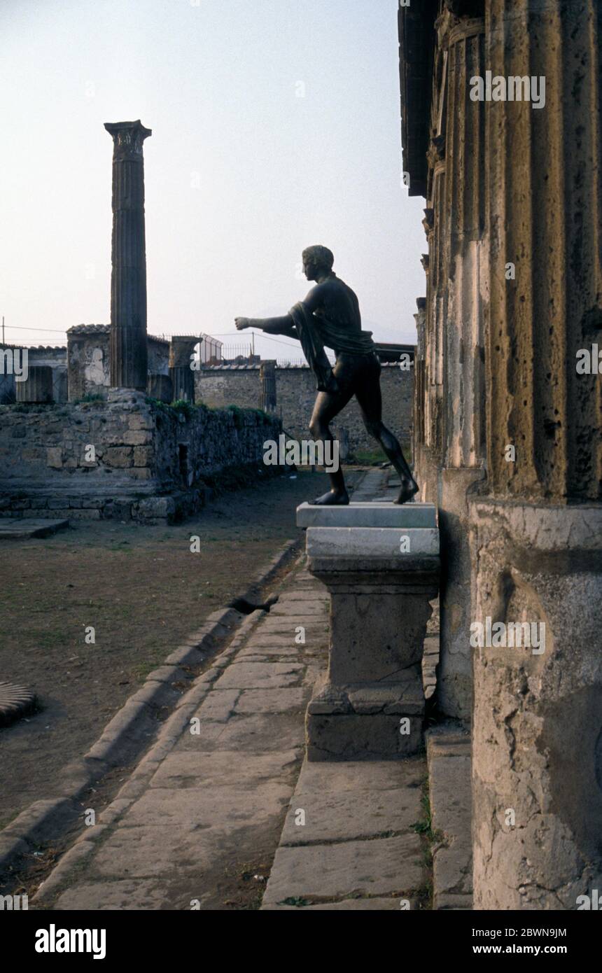 Bronze statue of Apollo Saettante (Apollo as an Archer) in the Temple of Apollo in the Roman