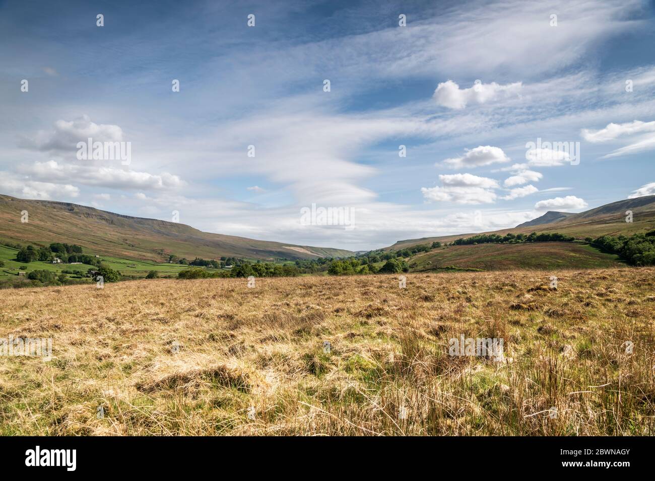 A summer three images HDR picture of Wild Boar Fell, in the Yorkshire Dales National Park, taken from Wharton Fell in Cumbria. 27 May 2020 Stock Photo