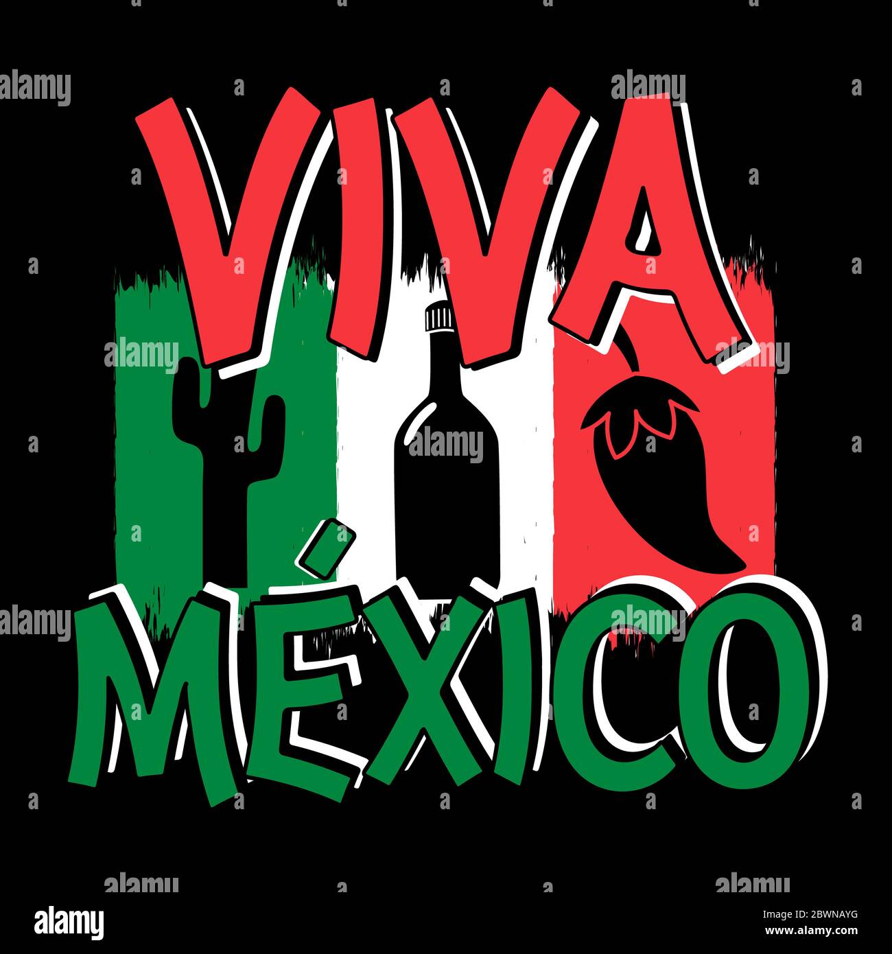 VIVA MEXICO QUOTE WITH A PAINT BRUSH FLAG WITH MEXICAN ELEMENTS, SLOGAN