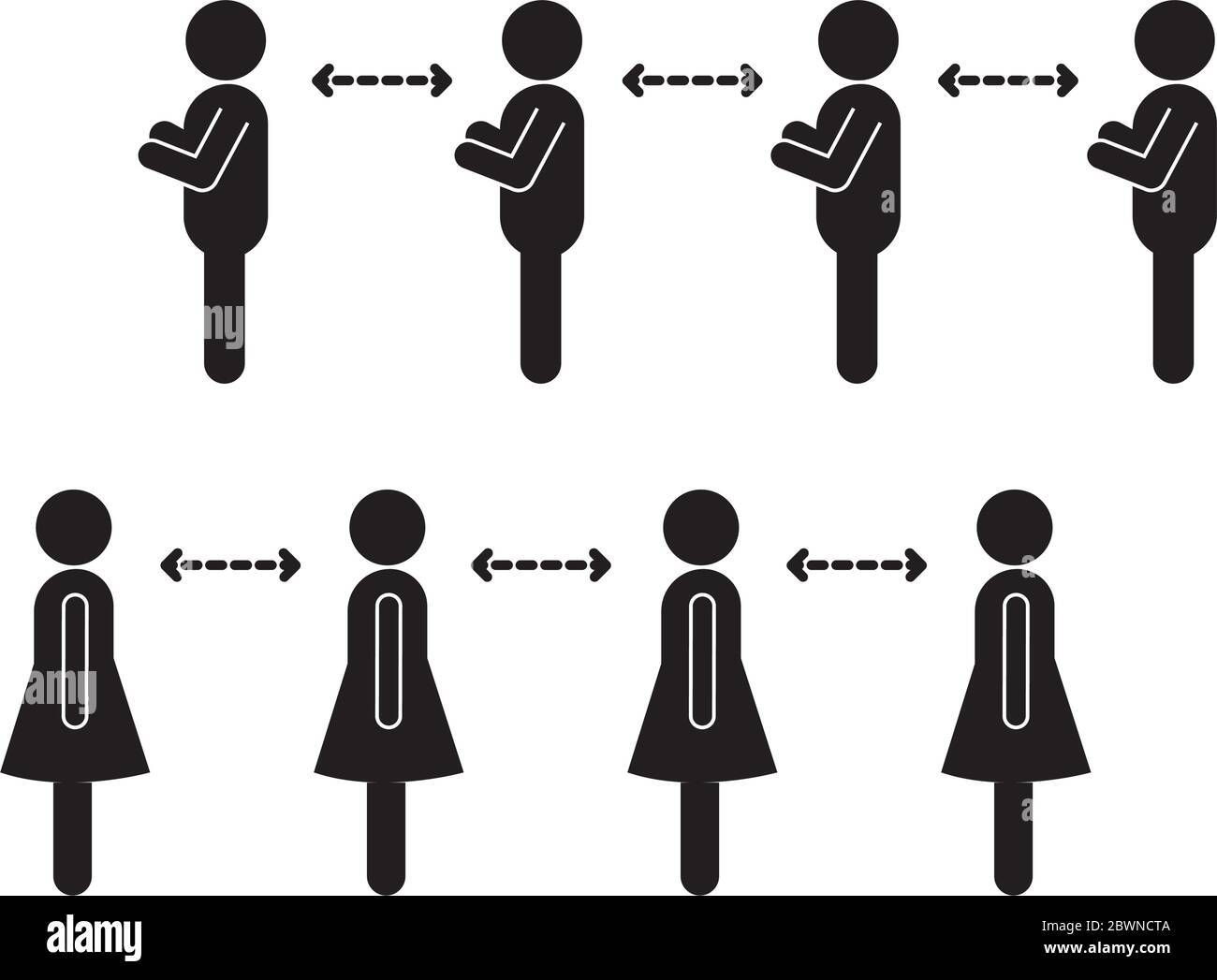 Social distancing between women and men silhouette style icon vector ...