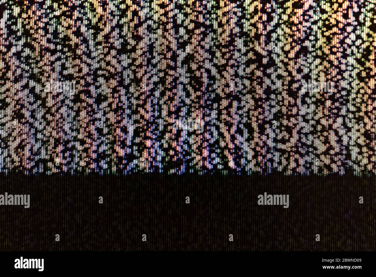 TV screen static abstract pixel glitch analog noise pixelized background texture, copy space. Retro pixelated television screen, scary creepy monitor Stock Photo