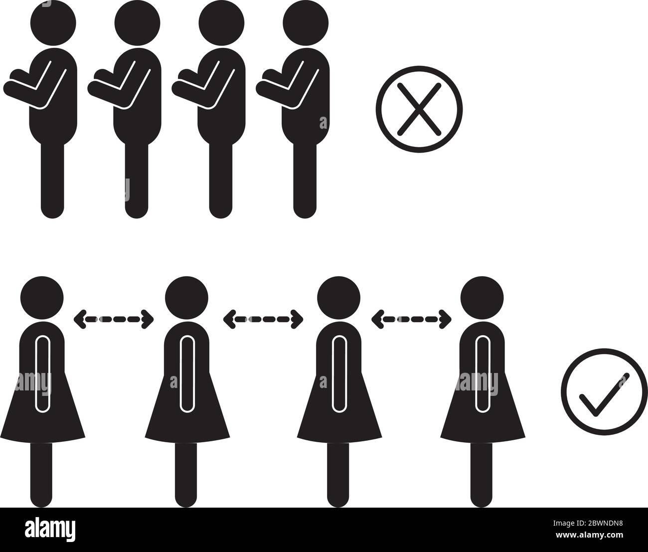 Social distancing between women and men silhouette style icon vector ...
