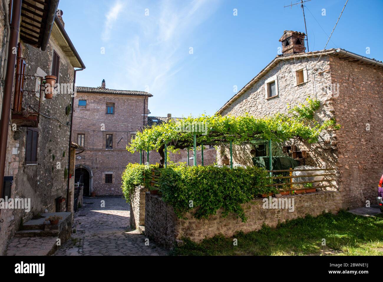 macerino,italy june 02 2020 ancient village of macerino completely