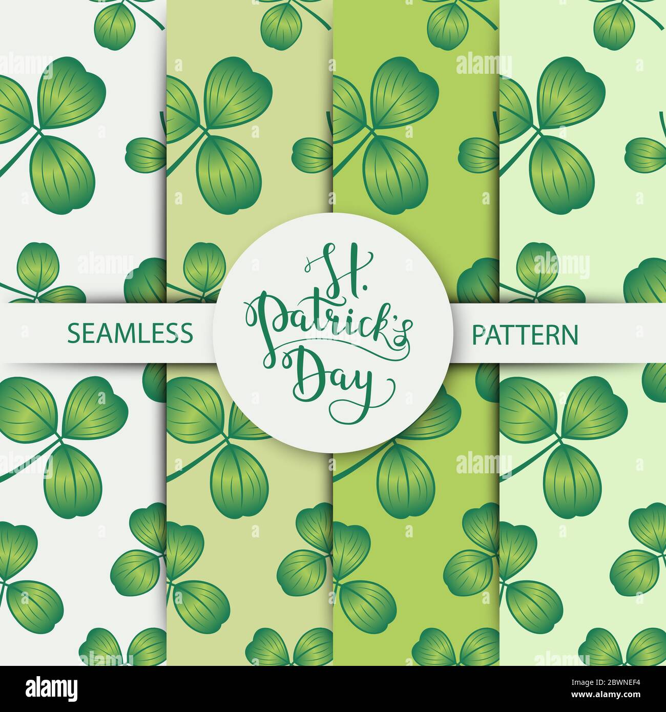 Vector seamless clover pattern set with three leaf for Saint Patrick s Day. Stock Vector