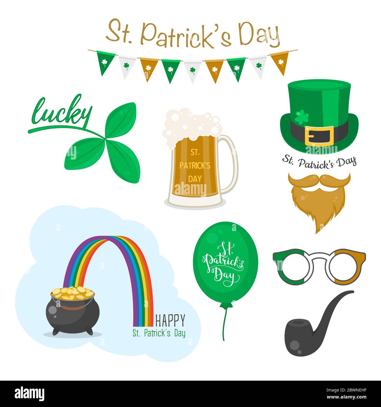 Saint Patrick s day symbols. Vector icon set. National Irish holiday. Stock Vector
