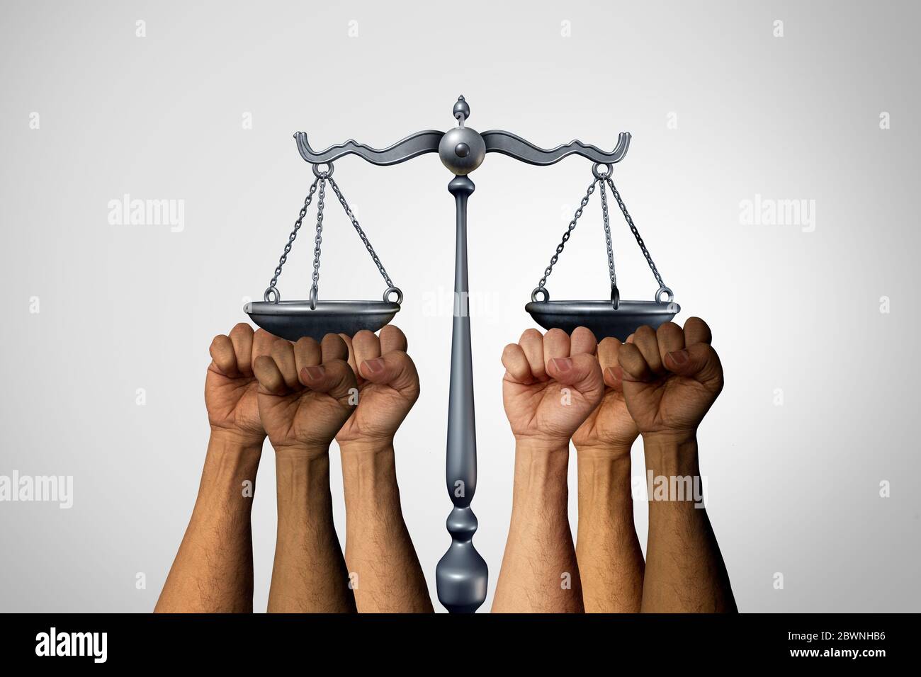Revolution Justice and legal activism with a group of activist protesters demonstrating for social laws to fight unrest with 3D illustration elements. Stock Photo