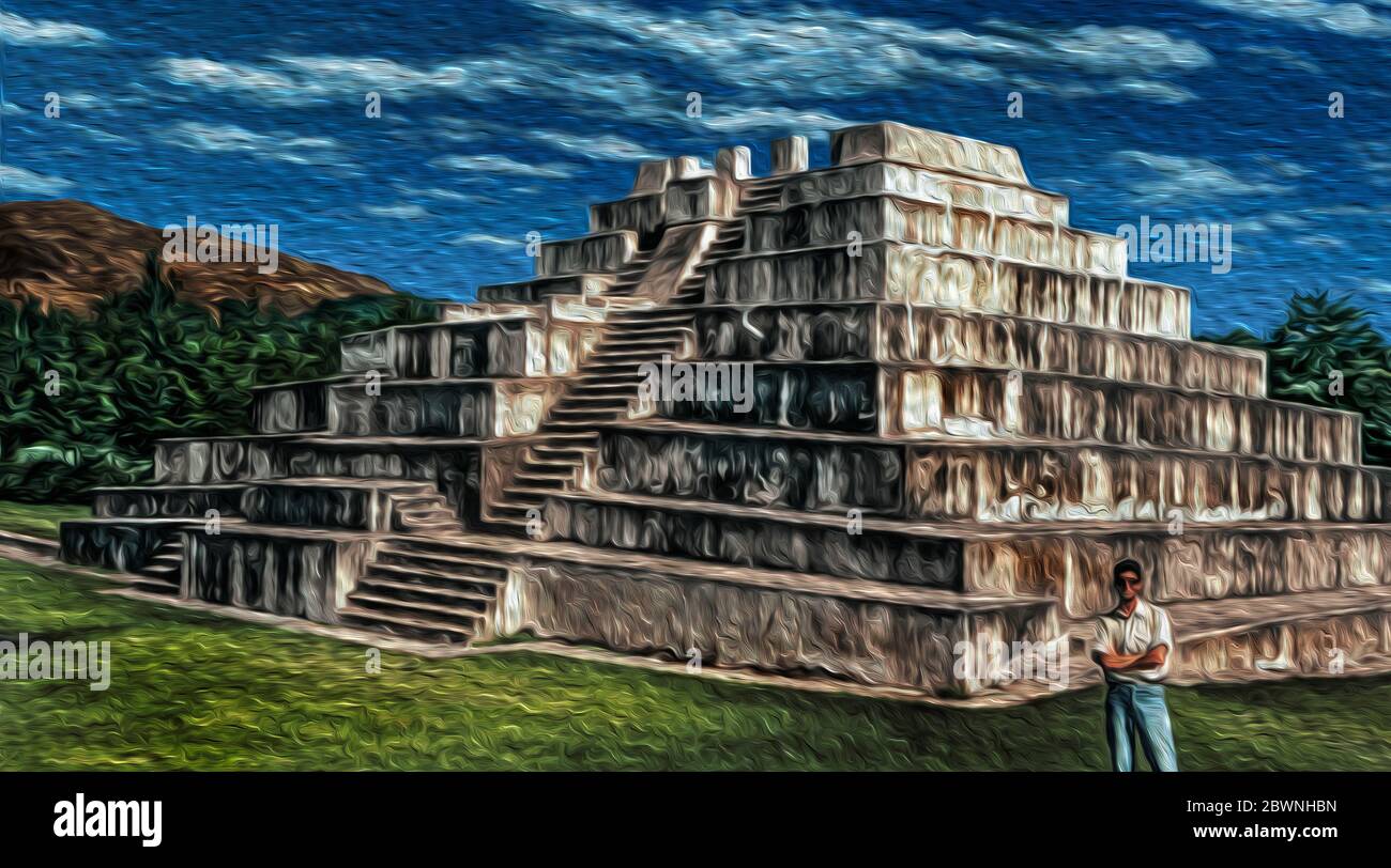 Man near a temple-pyramid with architecture in talud-tablero style at the  Maya city of Zaculeu. A pre-Columbian archaeological site in Guatemala  Stock Photo - Alamy