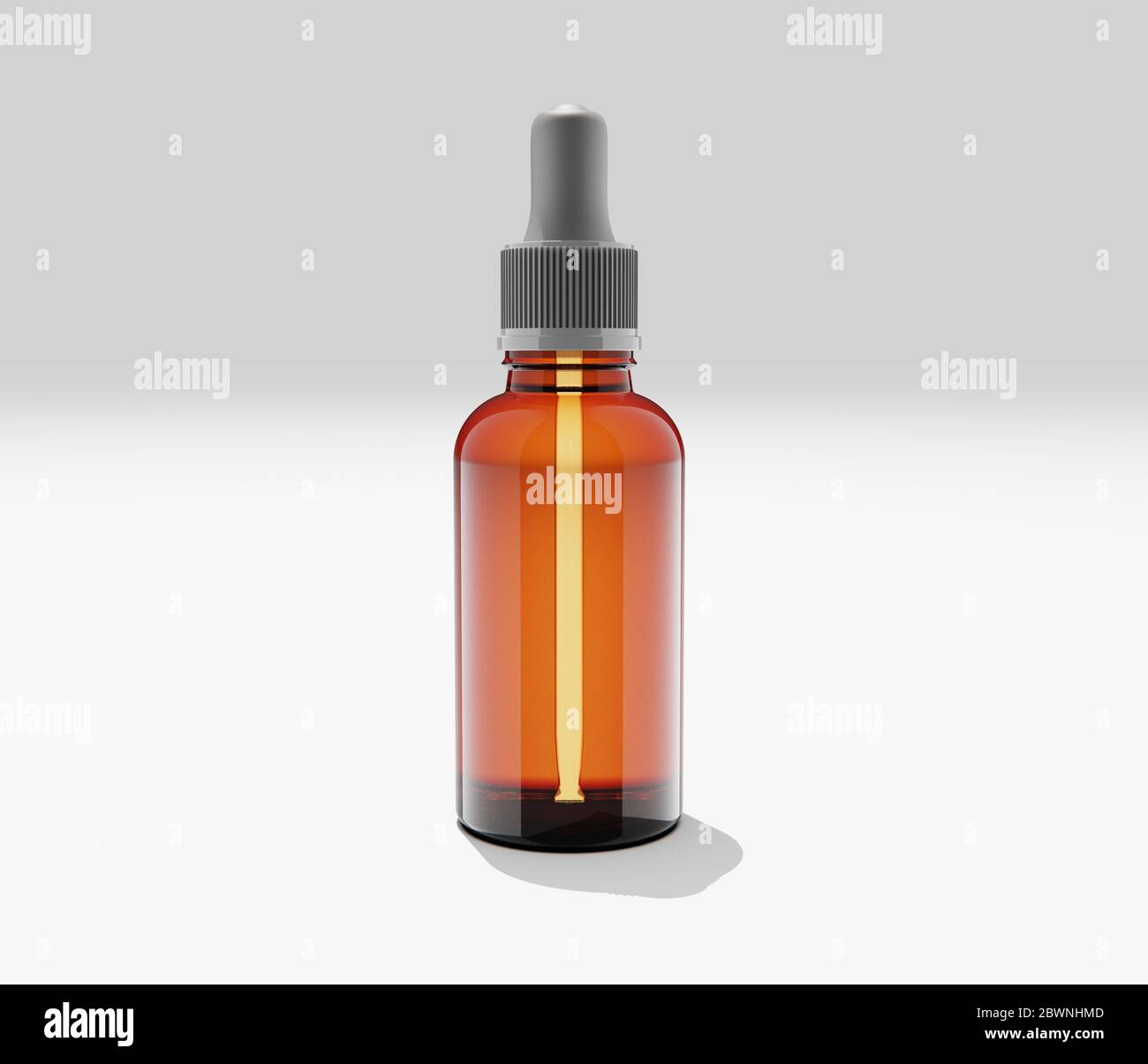 Amber Bottle with dropper isolated on white background. Copy space Stock Photo