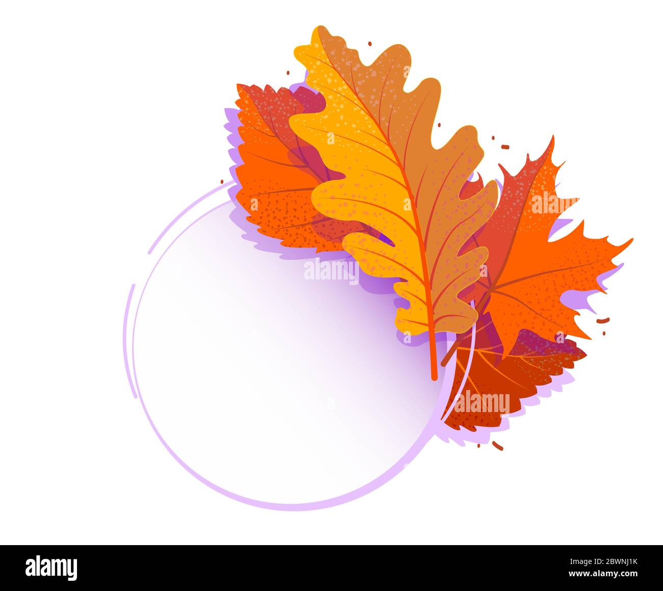 Modern autumn foliage template banner. Cartoon web frame discount with copy space for text. Fall sale promotion element. Vector leaves Creative illustration. Flat advertising label on white backdrop. Stock Vector