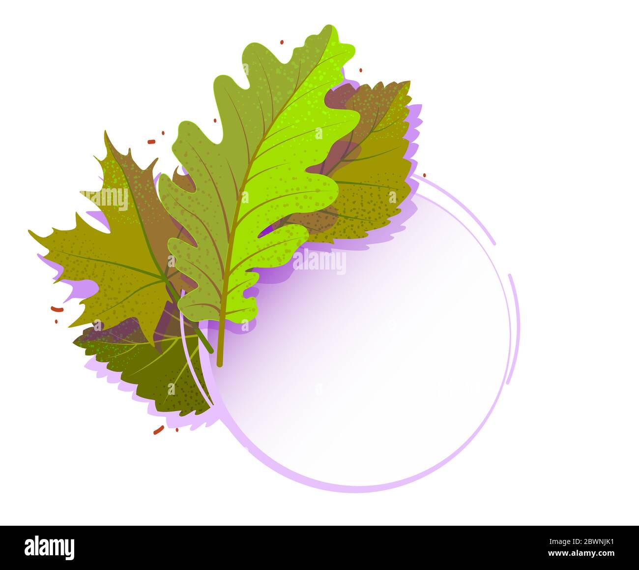 Modern spring foliage template banner. Cartoon web frame discount with copy space for text. Summer sale promotion element. Vector leaves Creative illustration. Flat advertising label on white backdrop Stock Vector