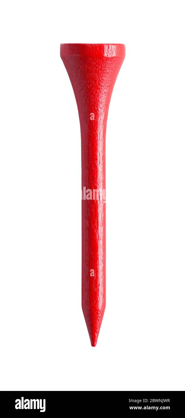 Short Wood Red Golf Tee Isolated on White. Stock Photo