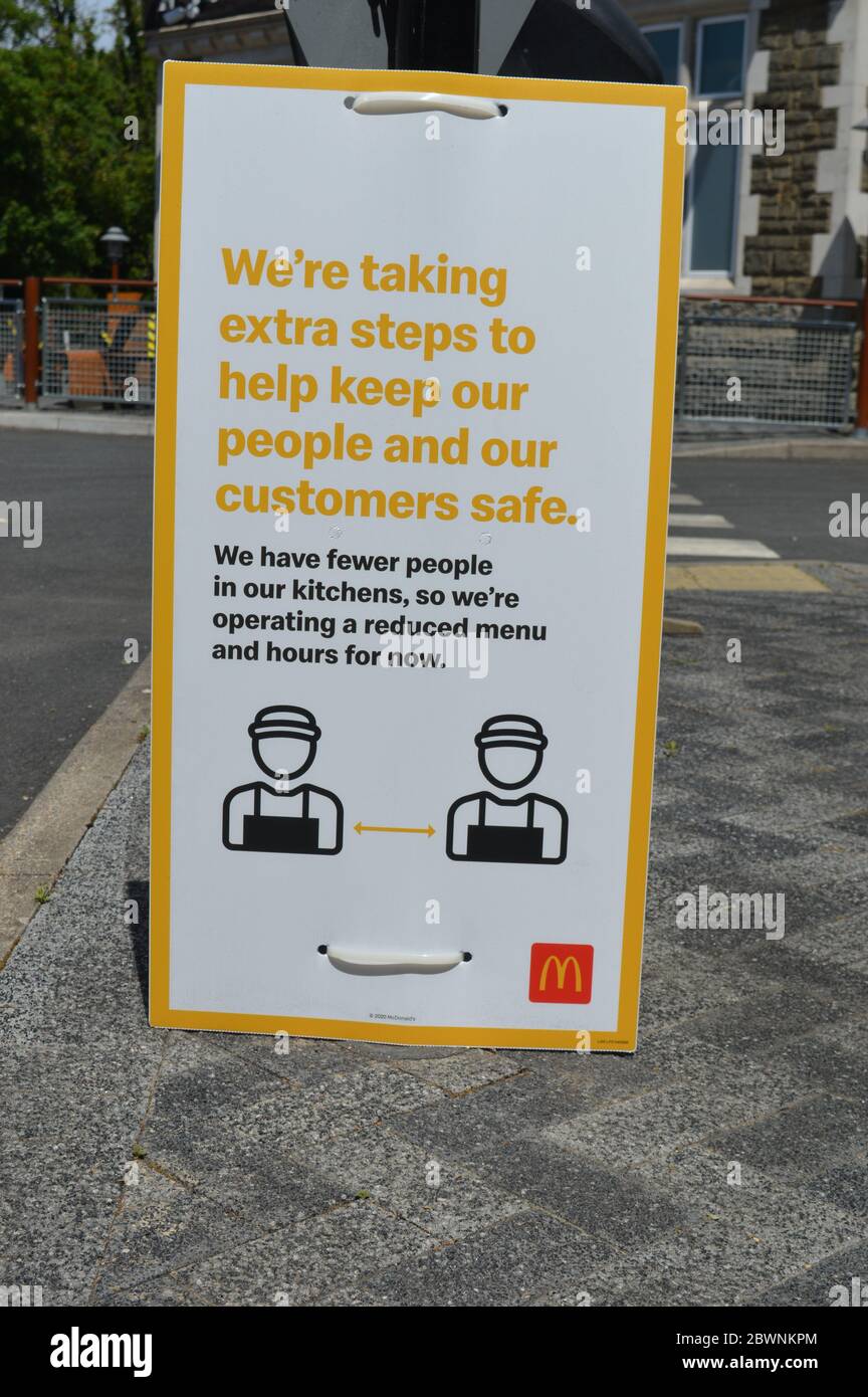 London, UK. 2 June, 2020. McDonald's inform their customers of the measures implemented within their chain as they begin to reopen since coronavirus. Stock Photo