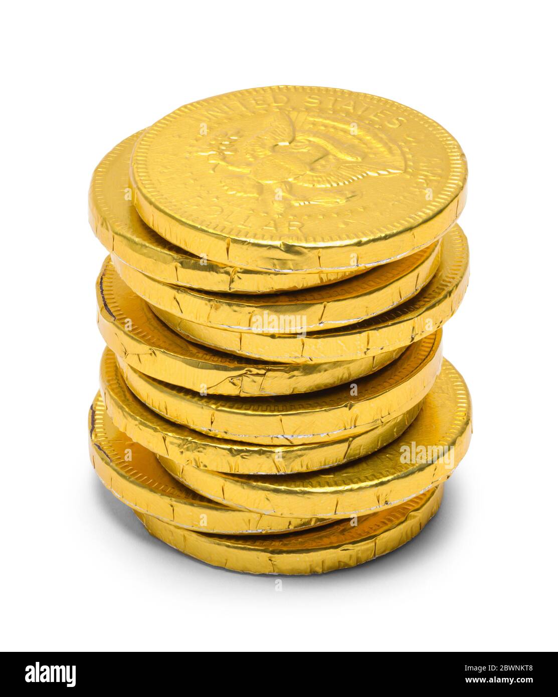 Chocolate Gold Coins Stack Isolated on White Stock Photo Alamy
