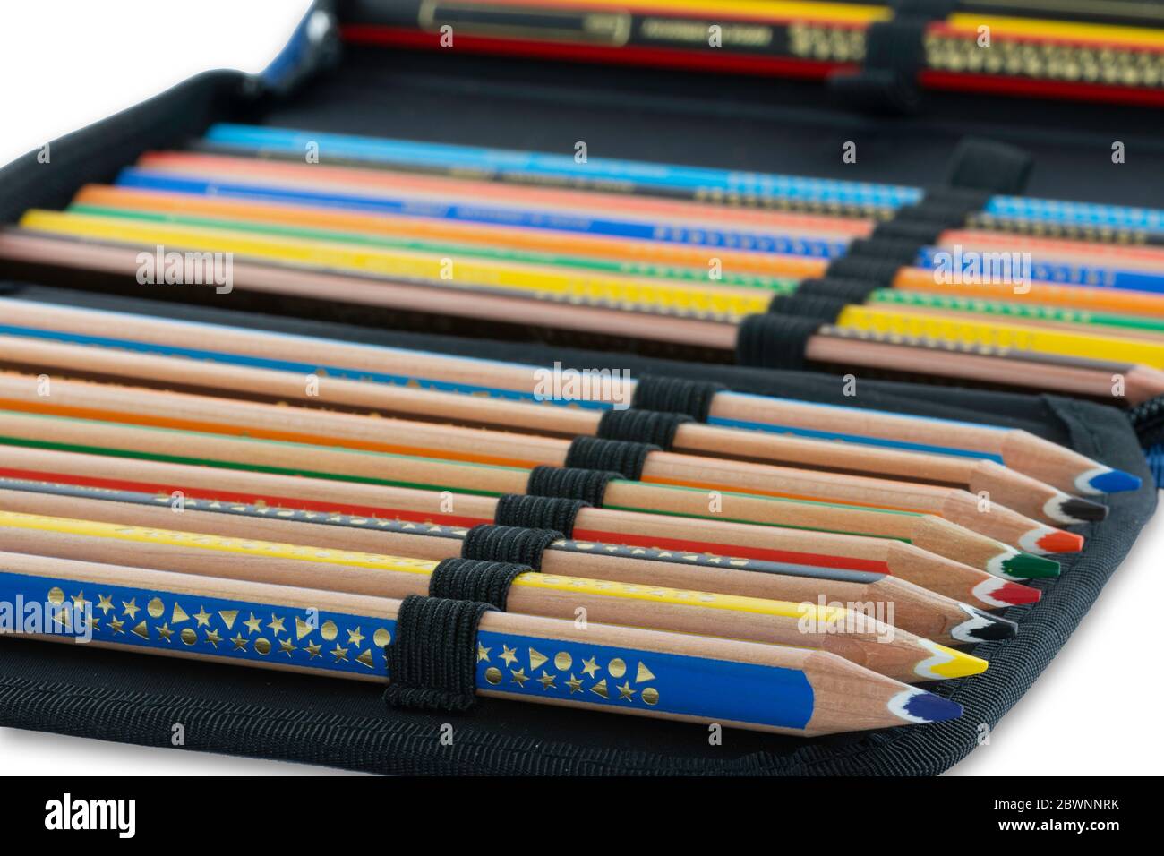 School pencil case with different colored pencils Stock Photo - Alamy