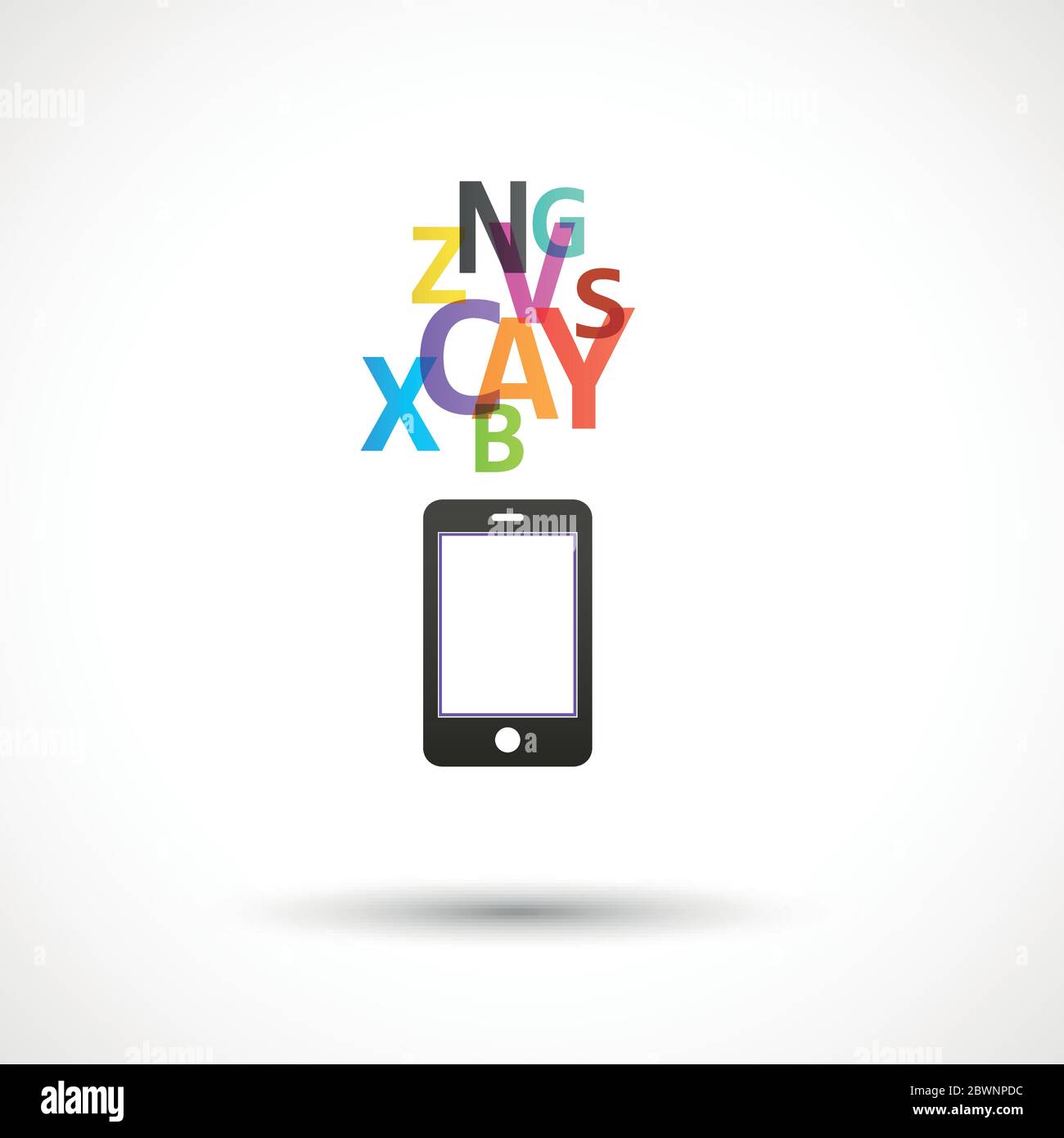 Vector black smartphone with abstract letters. Colorful logo design Stock Vector