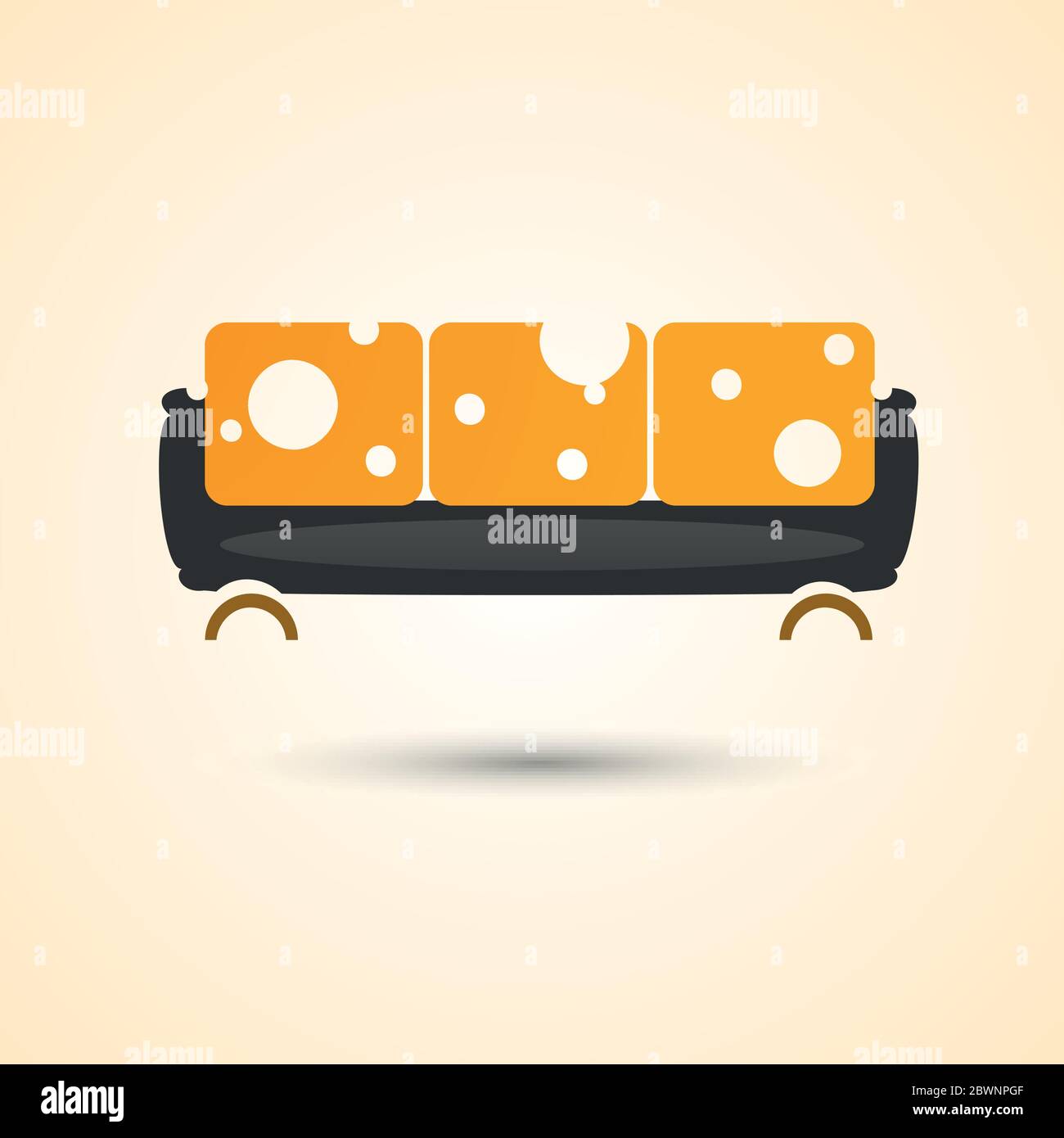 Vector trendy sofa yellow with white circles background. Stock Vector