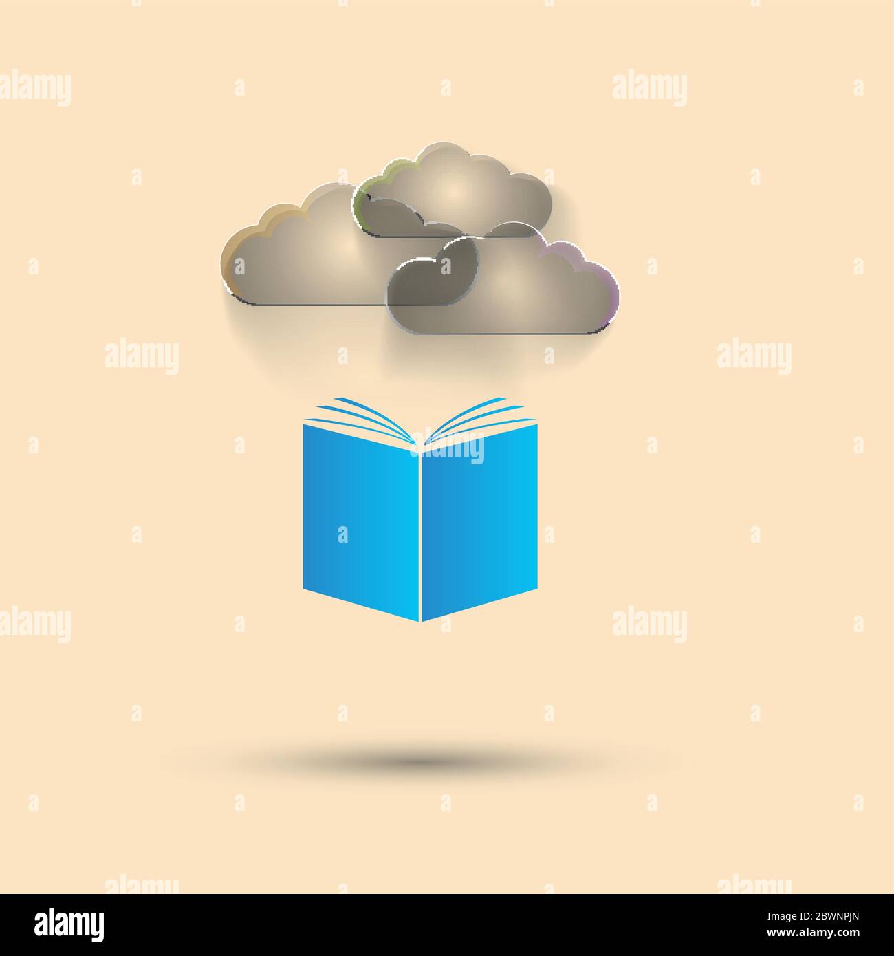Vector blue book gray clouds white background Stock Vector
