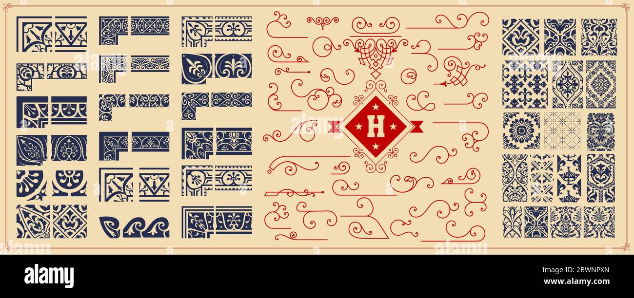 Mega set of Seamless Patterns and accents Stock Vector