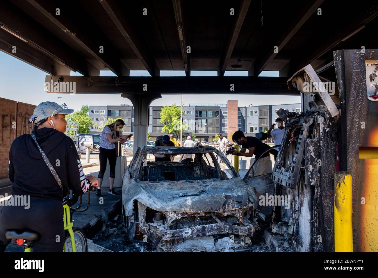 Aftermath of the riots the Wells Fargo Bank that was looted and set on fire near the Minneapolis 5th police precinct, Saturday, May 30, 2020 Stock Photo