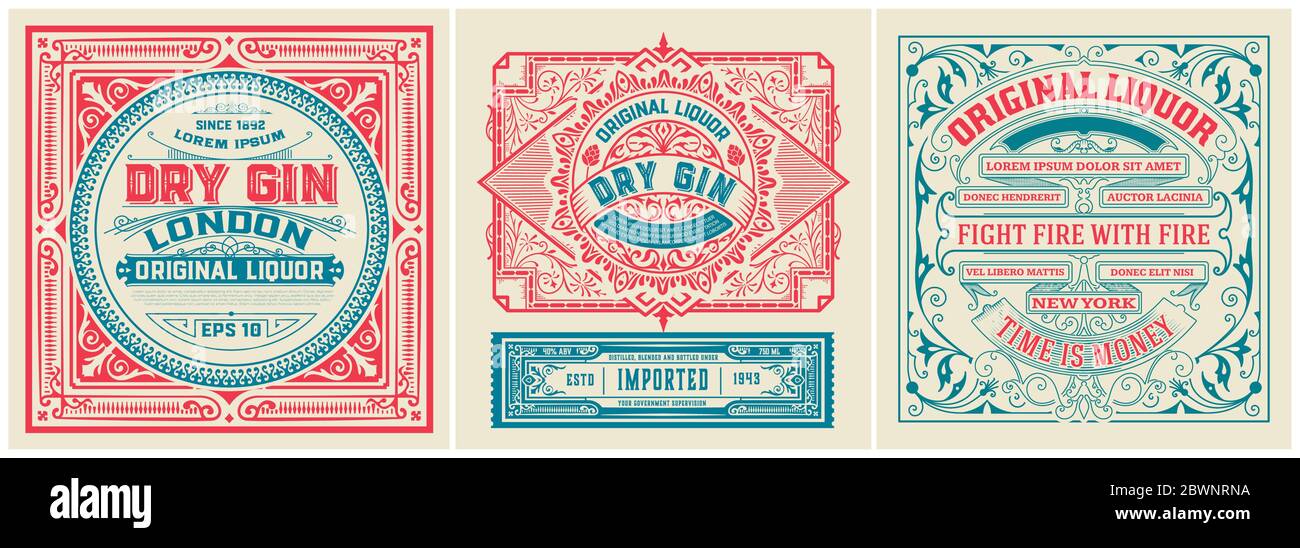 Set of 3 vintage labels. Vector layered Stock Vector