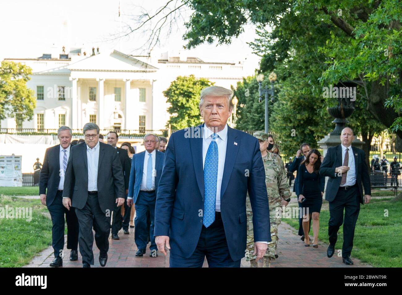 Washington, United States Of America. 01st June, 2020. Washington, United States of America. 01 June, 2020. U.S. President Donald Trump walks across Lafayette Square to St Johns Episcopal Church, damaged in riots following the killing of an unarmed black man in Minneapolis June 1, 2020 in Washington, DC Trump had the area cleared by police using tear gas on peaceful protesters for the photo op. Credit: Shealah Craighead/White House Photo/Alamy Live News Stock Photo