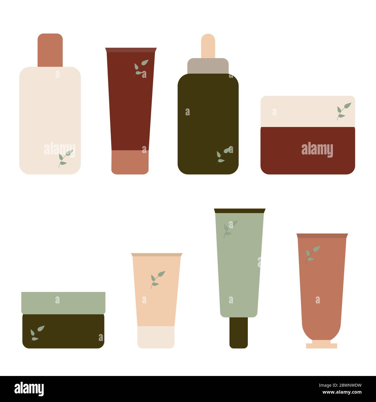 Set of cosmetic products. Tubes with cream or skin care whip in flat ...