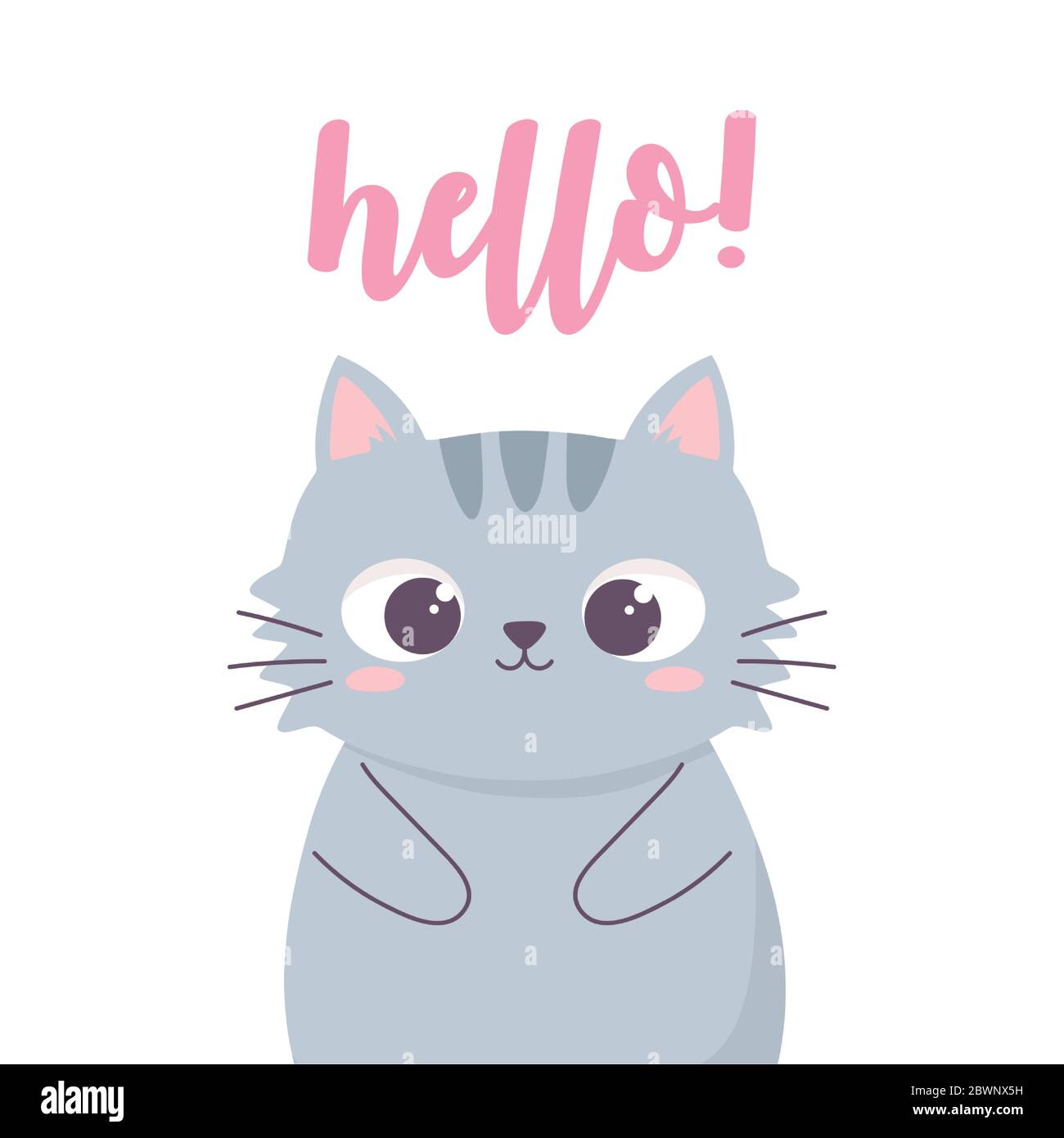 Cute Cat With Anime Emotion And Speech Babble Saying Hello Hand Drawn  Vector Illustration Of Kitty In Flat Cartoon Design Cute Childish Clip Art  With Kitten Isolated On White Background Stock Illustration 