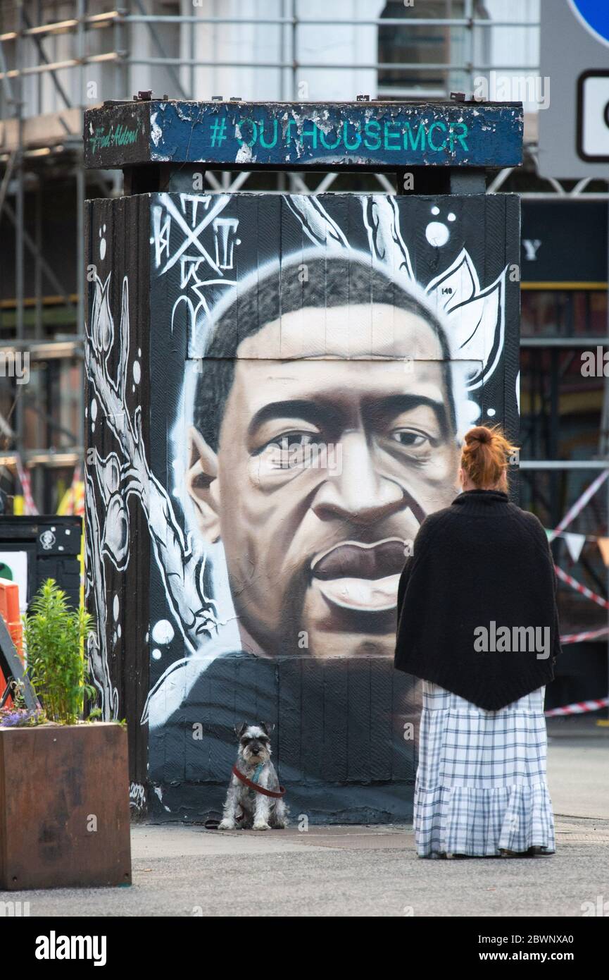 MANCHESTER, UK A mural of George Floyd by the street artist Akse has appeared in Stevenson Square in Manchester's Northern Quarter. Floyd's death in police custody has sparked 7 days of Black Lives Matter protests and rioting in the USA, and is now a homicide investigation. Tuesday 2nd June 2020 (Credit: Pat Scaasi | MI News) Credit: MI News & Sport /Alamy Live News Stock Photo