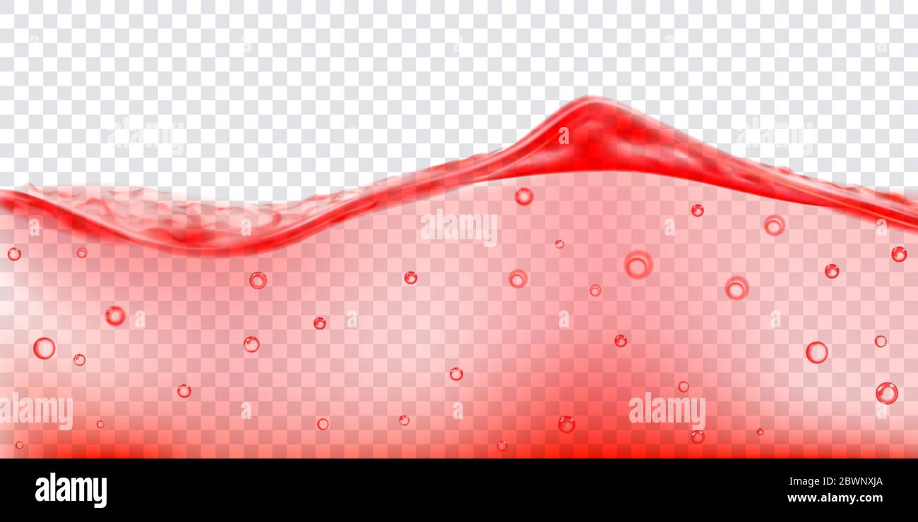 Translucent water wave in red colors with air bubbles, isolated on ...