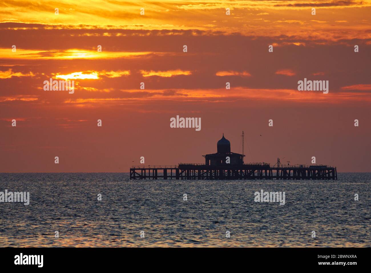 Herne Bay, Kent, UK. 2nd JUne 2020: UK Weather. Sunset at the abandoned old pier head at Herne Bay at the end of a glorious hot and sunny day. Credit: Alan Payton/Alamy Live News Stock Photo