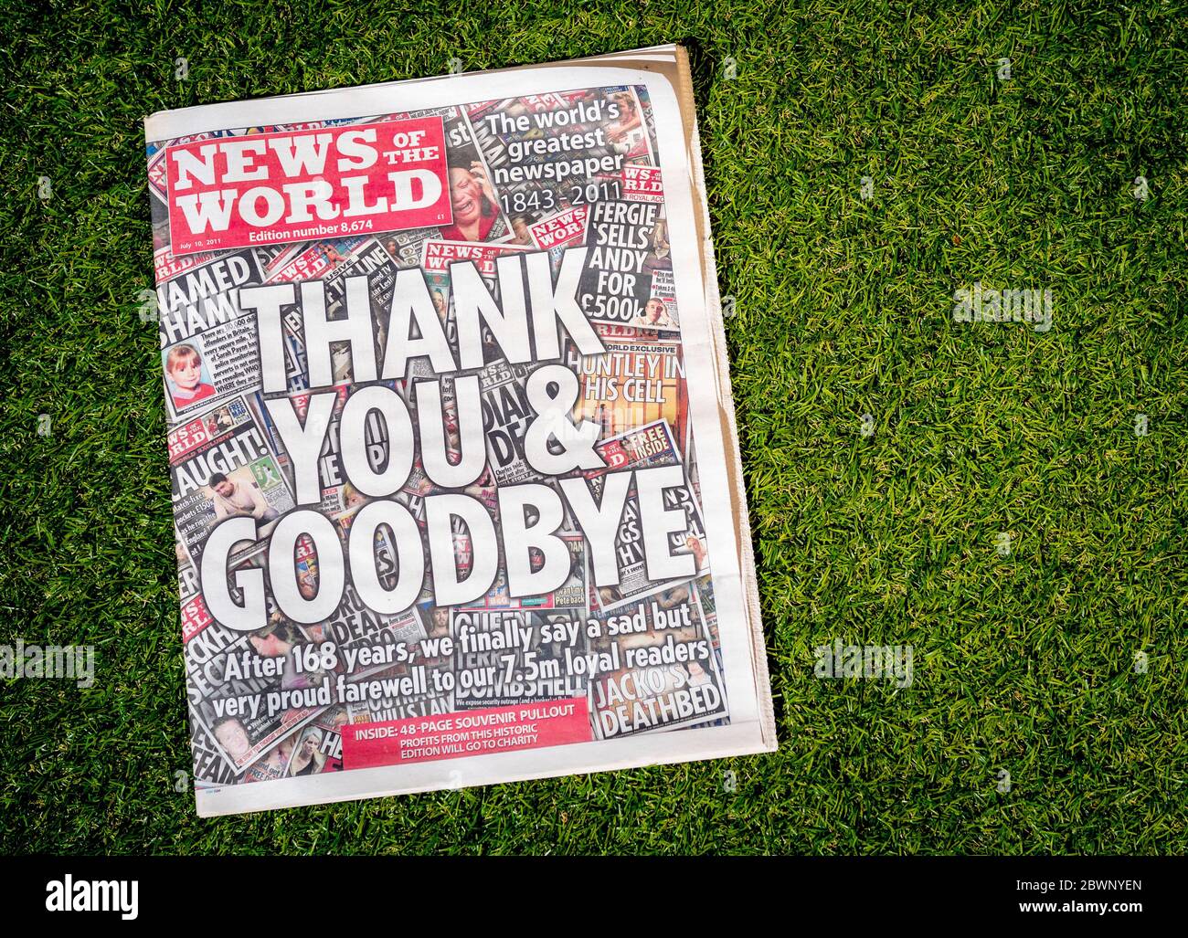 Last Edition of The News of the World, A weekly tabloid newspaper published every Sunday in the United Kingdom from 1843 to 2011 Stock Photo