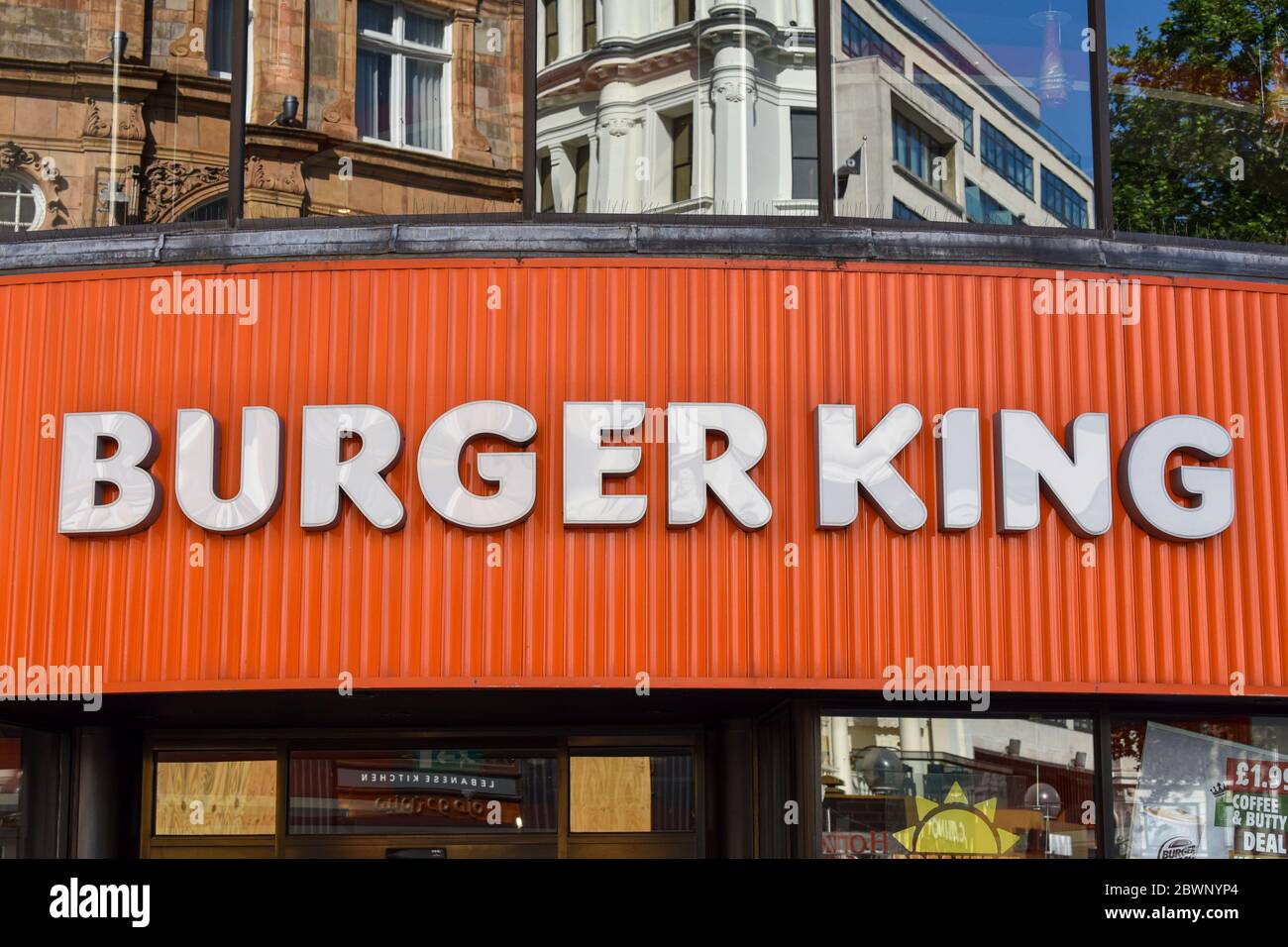 Burger King sign at their restaurant in Leicester Square Stock Photo
