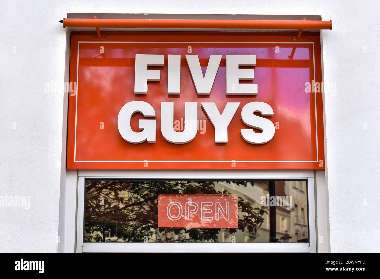 Five Guys logos on their restaurant in Covent Garden Stock Photo Alamy