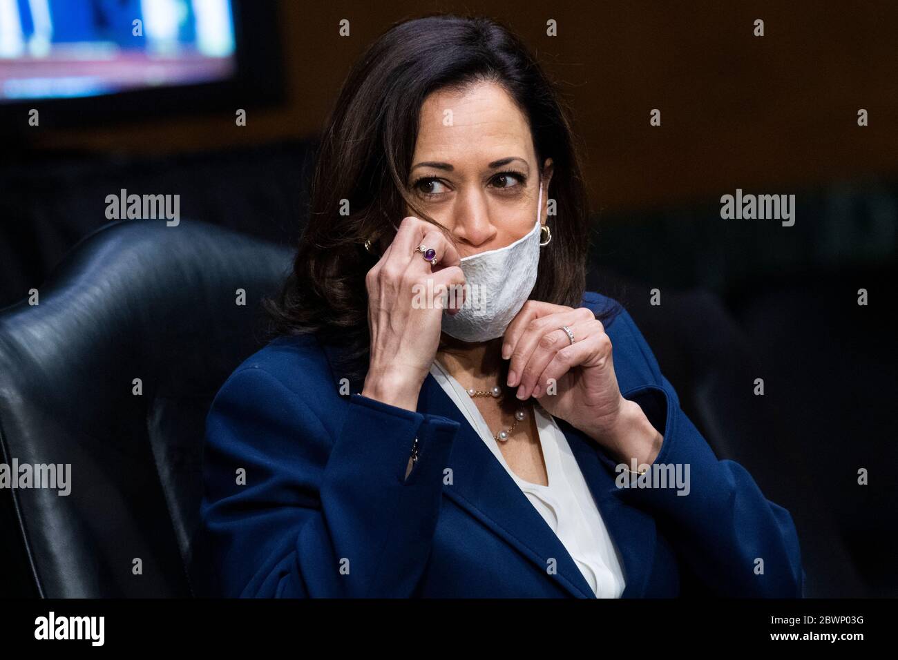 Washington, United States Of America. 02nd June, 2020. United States Senator Kamala Harris (Democrat of California), is seen during the US Senate Judiciary Committee hearing titled "Examining Best Practices for Incarceration and Detention During COVID-19," in Dirksen Building in Washington, DC on Tuesday, June 2, 2020.Credit: Tom Williams/Pool via CNP | usage worldwide Credit: dpa/Alamy Live News Stock Photo