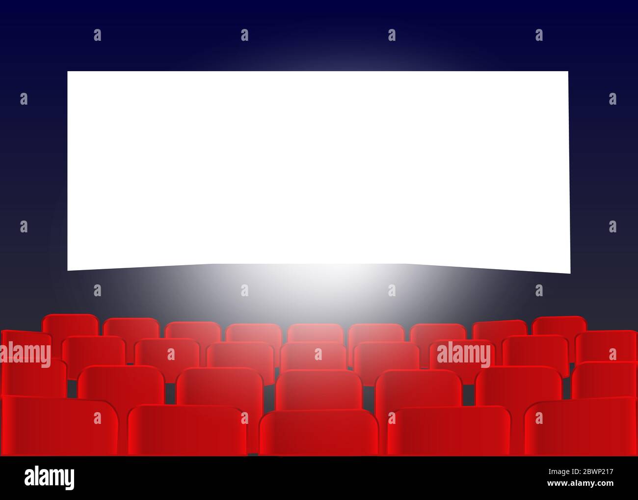 Movie cinema. Cinema hall with seats. Premiere poster design with white  screen. Vector background. Stock Vector