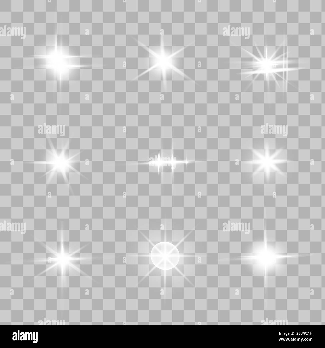 Glow isolated white transparent light effect set, lens flare, explosion