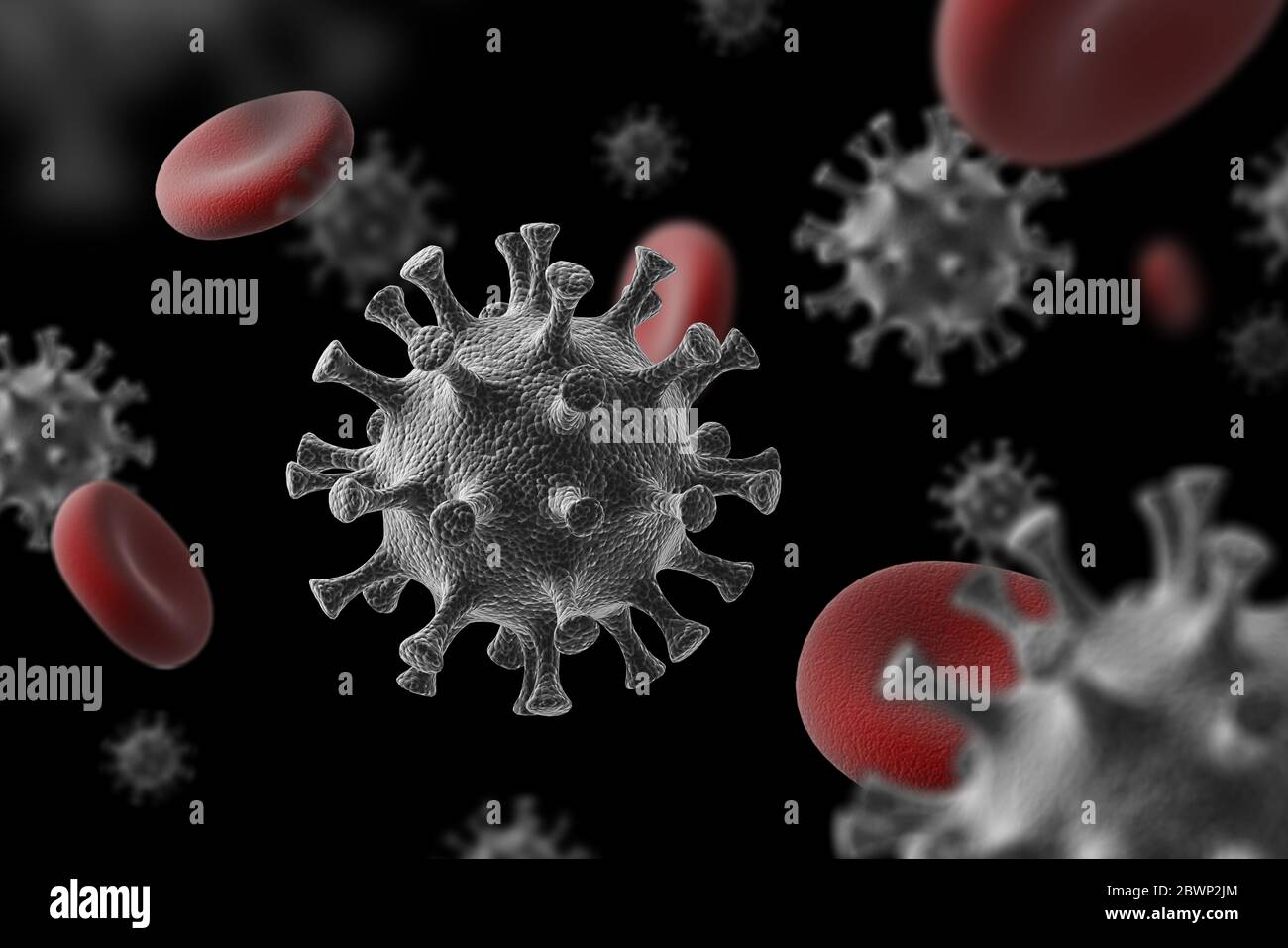 Coronavirus 2019-nCov Microscope virus close up. 3d rendering. Stock Photo